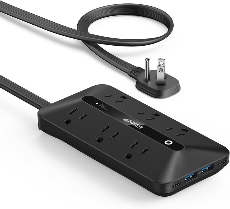 Anker Flat Plug Power Strip 300J with USB Ports, 10-in-1 Ultra Thin Power Strip with 6 AC, 2 USB-A and 2 USB-C Ports,10feet Extension Cord, Desk Charging Station,Home Office College Dorm (Black, 10FT) - Image 1